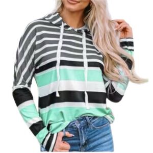 Women’s Green, Black & Gray Striped Hoodie - Size L - NWOT
